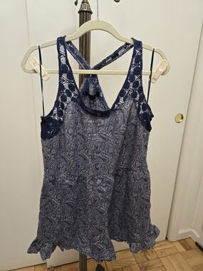 Navy Paisley Lace-Back Romper